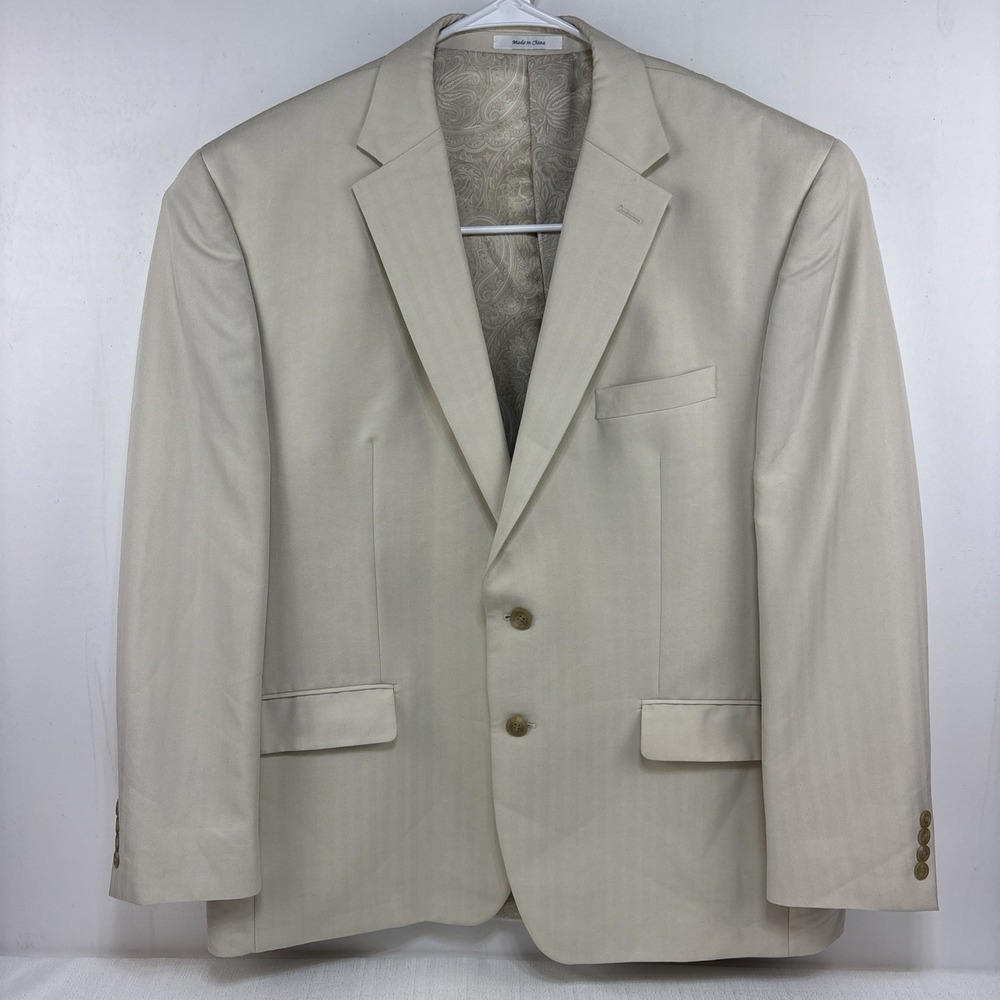 Chaps 48R Mens Cream 2 Button Blazer Sport Coat Jacket Subtle Stripes‎ EUC